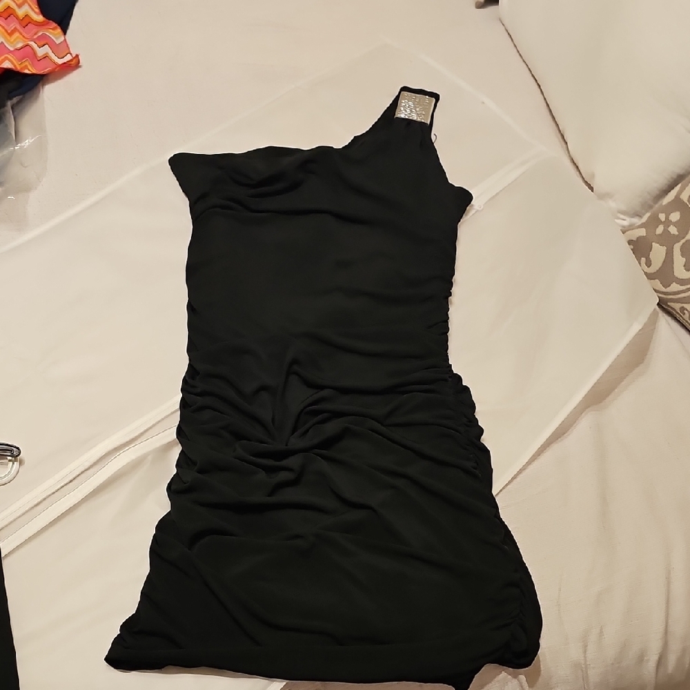 Sweet Storm One-Shoulder Black Dress with Silver Accent